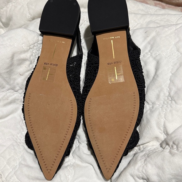 Dolce Vita Pauly Macrame Slingback Sandals Black Size 9 Brand New Flats Elegant - Picture 6 of 8